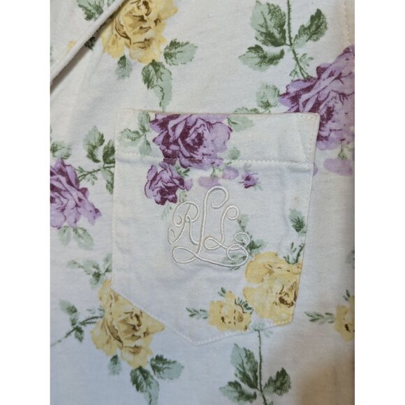 Lauren Ralph Lauren Floral Nightshirt S 100% Cotton Button-Down Yellow & Purple - Picture 2 of 7